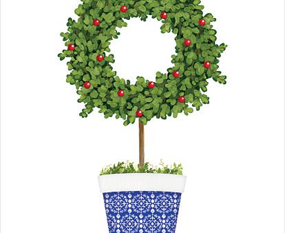 ALP2455 - Blue & White Potted Topiary I - 12x16 Online Sale