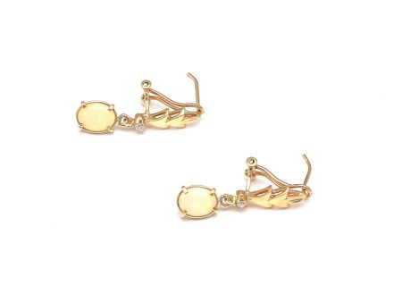 Aretes diseño especial con ópalos y circonias en oro amarillo 14 kilates. on Sale