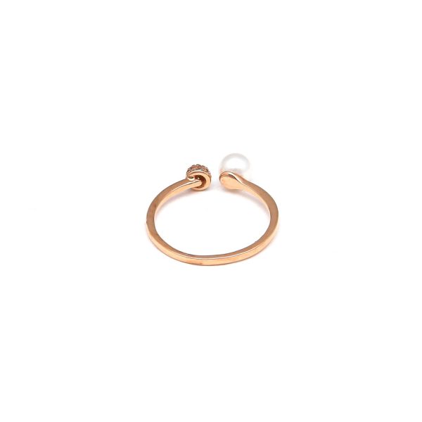 Anillo abierto con perla y circonias en oro rosa 14 kilates. Online