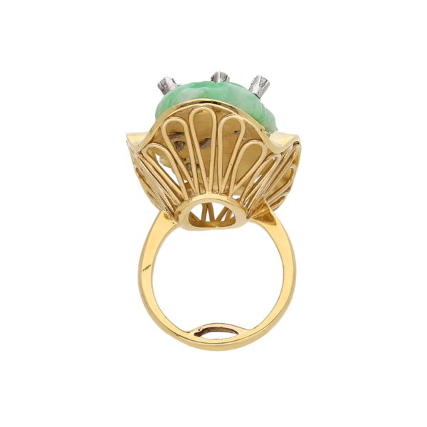 Anillo diseño especial con diamantes y jade en oro amarillo 18 kilates. Online