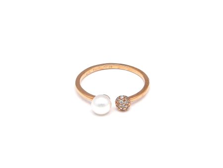 Anillo abierto con perla y circonias en oro rosa 14 kilates. Online