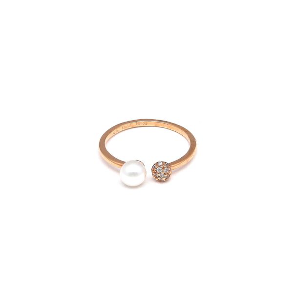 Anillo abierto con perla y circonias en oro rosa 14 kilates. Online