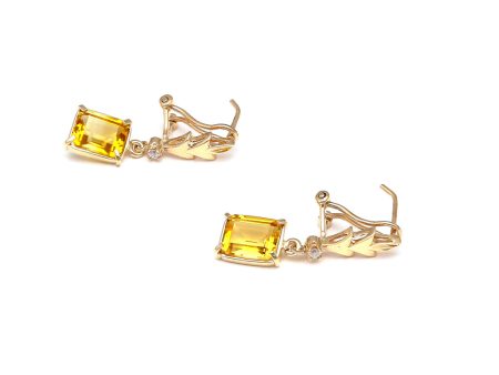 Aretes articulados con citrinos y circonias en oro amarillo 14 kilates. Online Sale