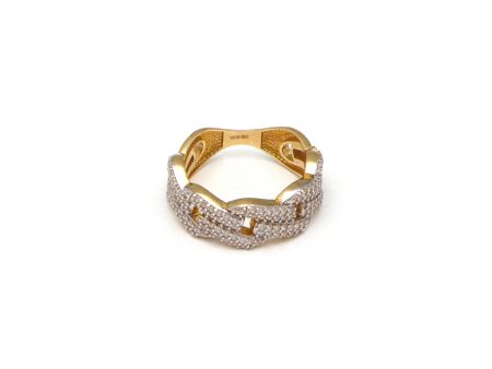 Anillo calado con circonias en oro amarillo 14 kilates. Hot on Sale