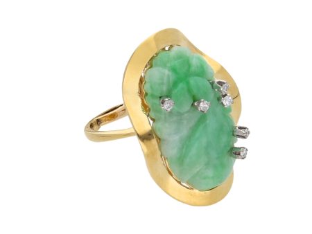 Anillo diseño especial con diamantes y jade en oro amarillo 18 kilates. Online