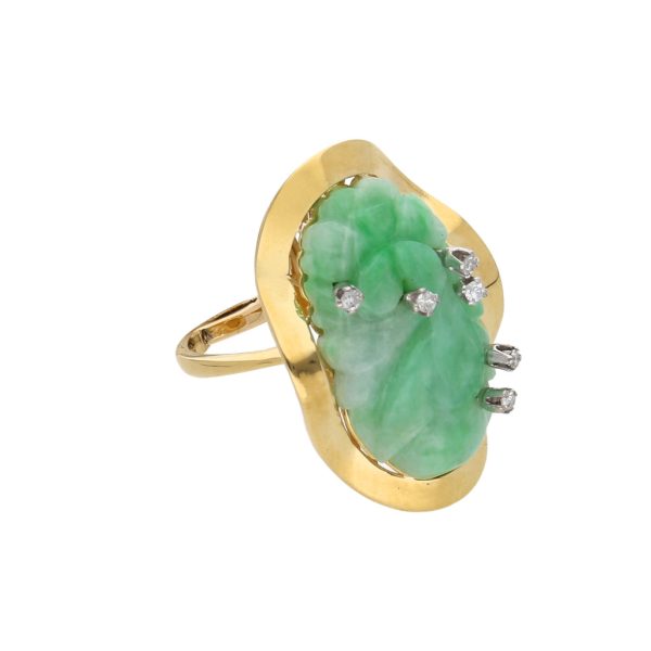 Anillo diseño especial con diamantes y jade en oro amarillo 18 kilates. Online