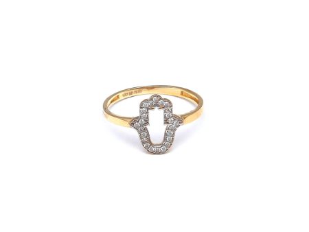 Anillo calado motivo mano con circonias en oro amarillo 14 kilates. Online Sale