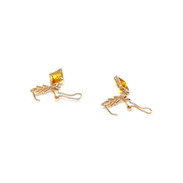 Aretes articulados con citrinos y circonias en oro amarillo 14 kilates. Online Sale