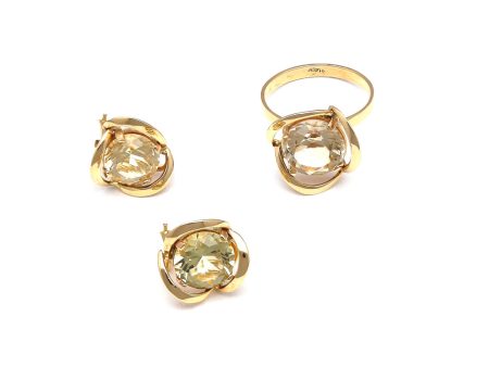 Juego de anillo y aretes calados con citrinos en oro amarillo 14 kilates. Supply