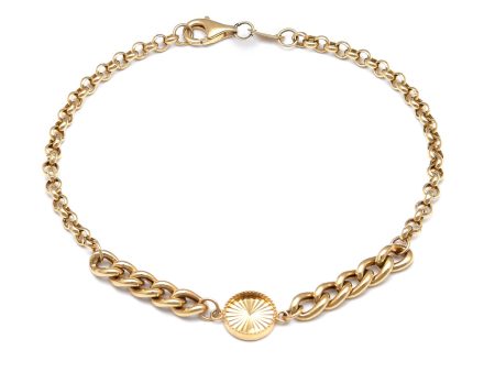 Pulsera eslabón cruzado con aplicación en oro amarillo 14 kilates. Discount