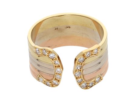 Anillo abierto acanalado con diamantes en oro tres tonos 18 kilates. Discount