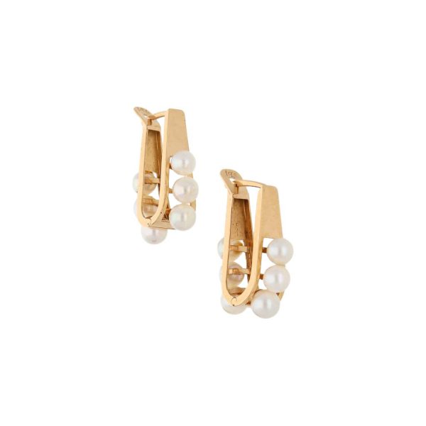 Aretes articulados con perlas en oro amarillo 14 kilates. Online Hot Sale