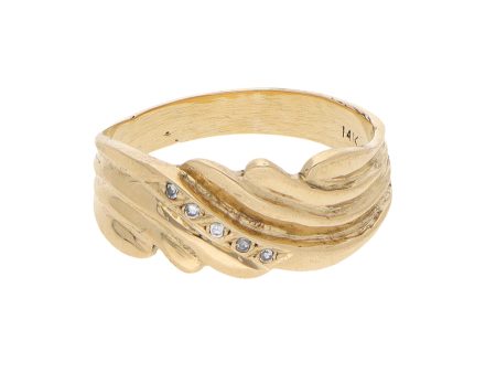 Anillo acanalado con circonias en oro amarillo 14 kilates. Online Hot Sale