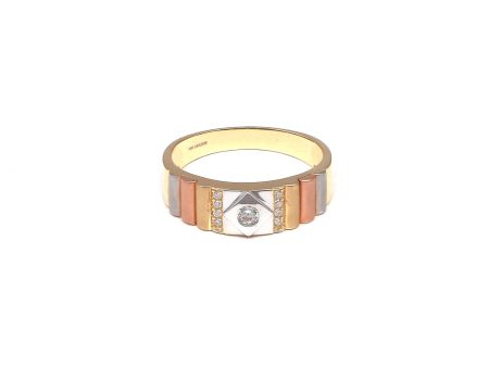 Anillo acanalado con circonias en oro tres tonos 14 kilates. For Discount