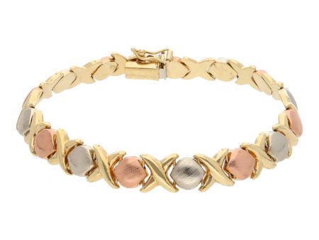 Pulsera eslabón XOXO en oro tres tonos 14 kilates . Online Hot Sale