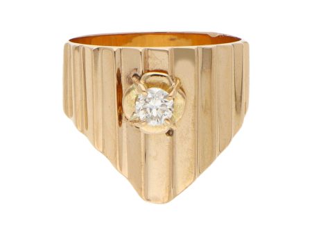 Anillo acanalado con diamante en oro amarillo 18 kilates. on Sale