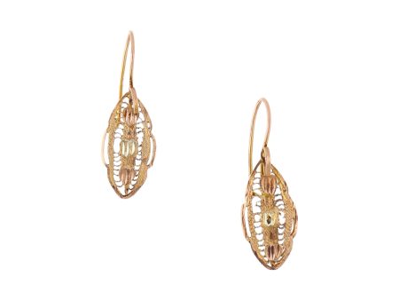 Aretes calados en oro tres tonos 8 kilates. Online Hot Sale