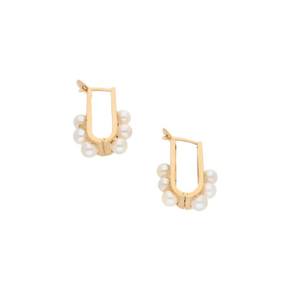 Aretes articulados con perlas en oro amarillo 14 kilates. Online Hot Sale