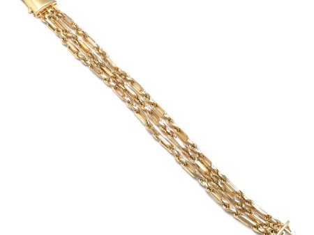 Pulsera tres hilos eslabón combinado en oro amarillo 14 kilates. Hot on Sale