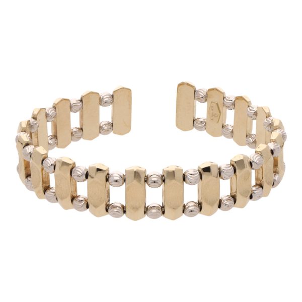 Pulsera hechura italiana en oro dos tonos 14 kilates. Sale