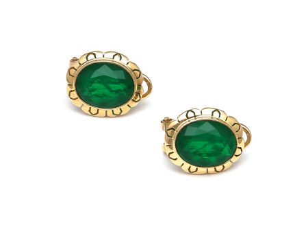 Aretes diseño especial con cuarzo verde en oro amarillo 14 kilates. Online