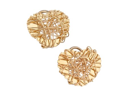 Aretes calados motivo corazón en oro amarillo 14 kilates. Discount