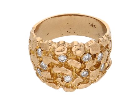 Anillo barroco con diamantes en oro amarillo 14 kilates. Fashion