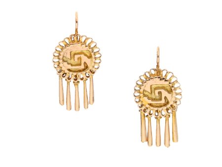 Aretes calados con colgantes en oro amarillo 14 kilates. on Sale