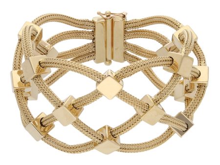 Pulsera cuatro hilos eslabón tejido trenzado con cubos en oro amarillo 14 kilates. Online