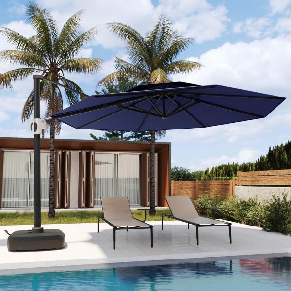 Flame&Shade 11 ft Double Roof Round Offset Cantilever Patio Umbrella For Cheap